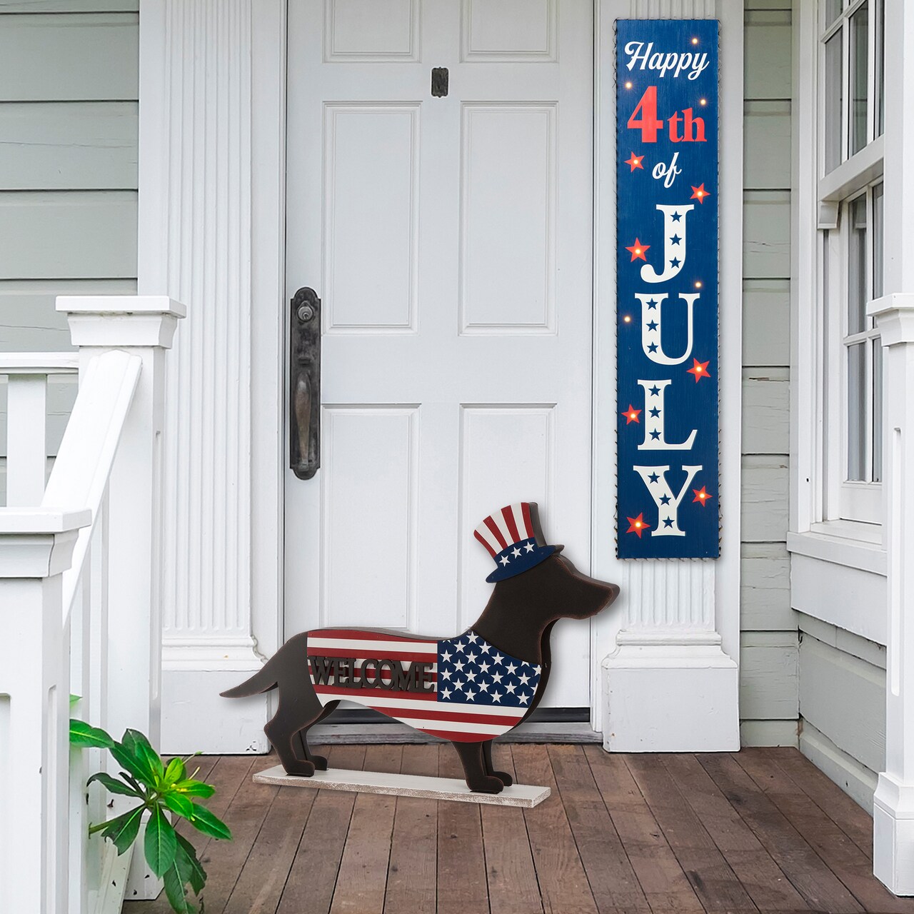 24.5"L Metal/Wooden Patriotic Double Sided HOME/WELCOME Dachshund Décor